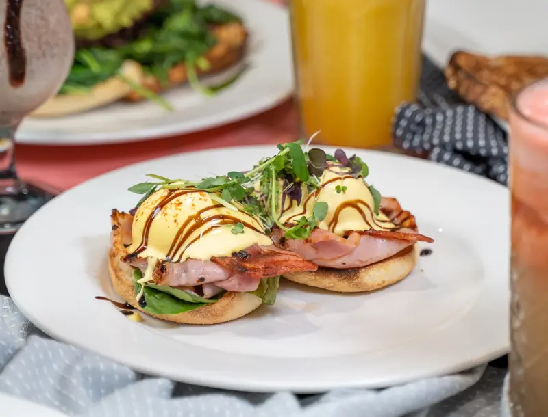 Eggs Benedict with hollandaise sauce at MK Bower Cafe, Stones Corner Brisbane